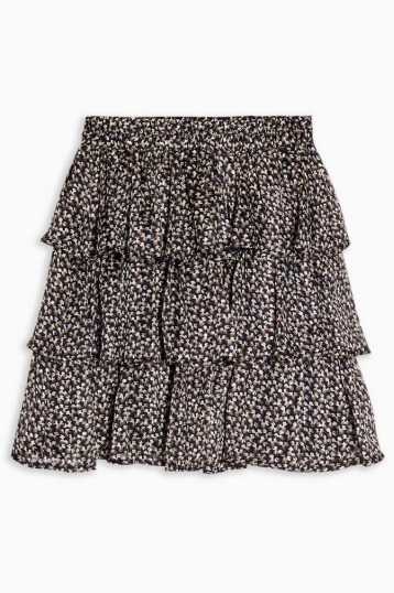 Topshop Navy Floral Print Metallic Thread Rara Skirt | tiered skirts - flipped