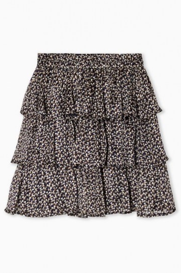 Topshop Navy Floral Print Metallic Thread Rara Skirt | tiered skirts
