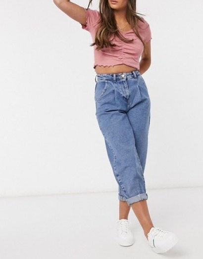 New Look Petite balloon leg jean in mid blue | relaxed fit jeans - flipped