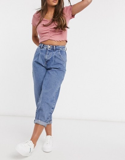 New Look Petite balloon leg jean in mid blue | relaxed fit jeans