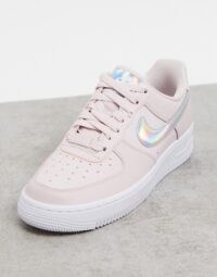 Nike Air Force 1 ’07 trainers in pink with iridescent swoosh