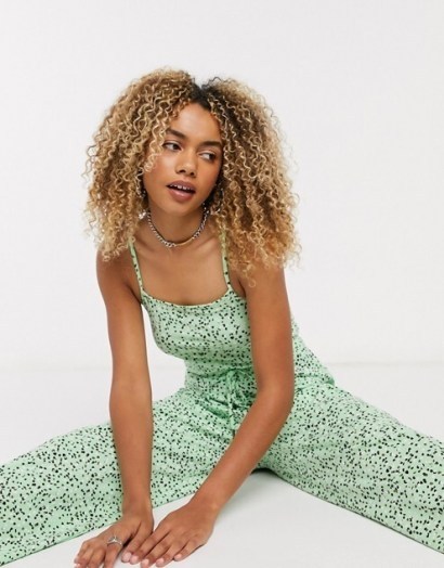 Noisy May culotte jumpsuit in green spot print - flipped