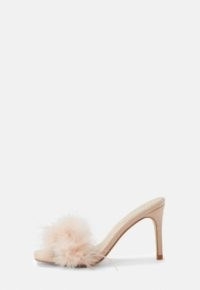 Missguided nude feather faux suede mules ~ glamorous fluffy mule