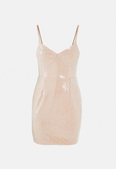 Missguided nude sequin bust cup cami mini dress ~ luxe look bodycon ~ evening glamour - flipped