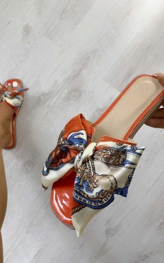 ikrush Nyla Satin Ribbon Sandals in Orange – flat ribboned mule - flipped