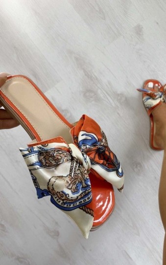 ikrush Nyla Satin Ribbon Sandals in Orange – flat ribboned mule