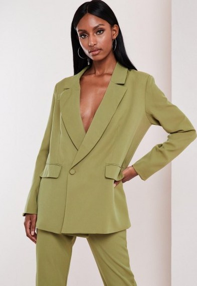 MISSGUIDED olive co ord wrap front oversized blazer - flipped