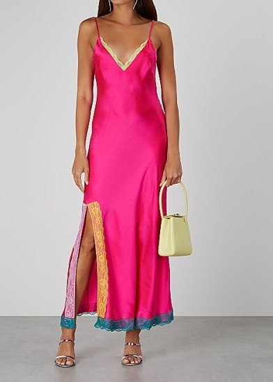 OLIVIA RUBIN Veronica hot pink silk midi dress ~ bright side split slip dresses - flipped