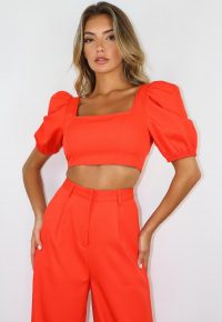 missguided orange co ord puff sleeve crop top