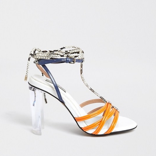 RIVER ISLAND Orange strappy perspex heel sandal / transparent heels