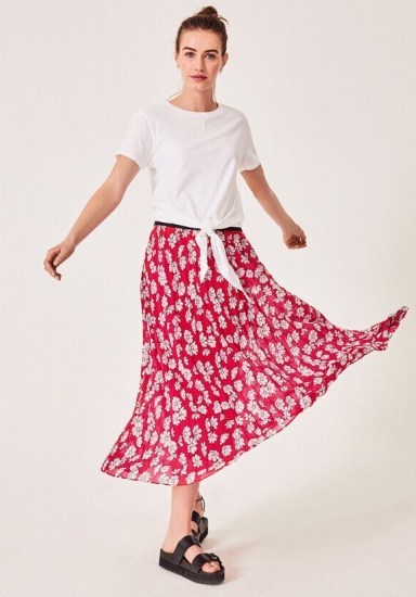Hush Ossie Pleated Midi Skirt Cosmos Floral Red - flipped