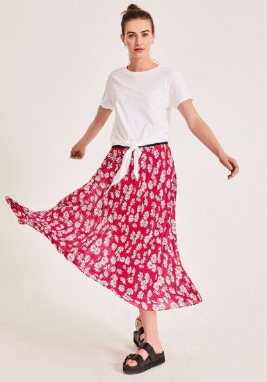 Hush Ossie Pleated Midi Skirt Cosmos Floral Red