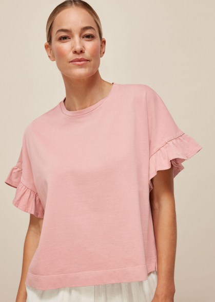 WHISTLES COTTON FRILL TSHIRT Pale Pink / casual essentials / feminine T-shirts