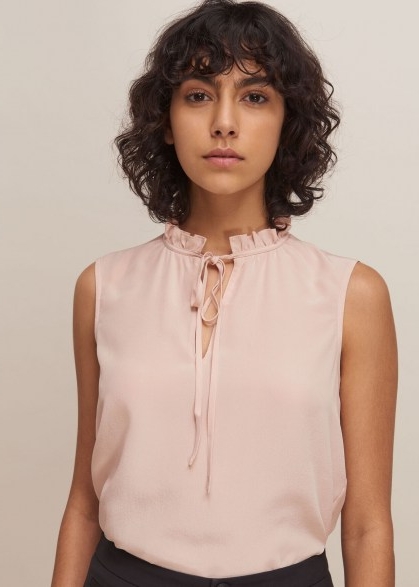 WHISTLES SELENA SILK TOP ~ pale-pink frill neck tops