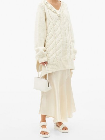 SIMONE ROCHA Pearl-embellished oversized cable-knit sweater ~ slouchy cream sweaters