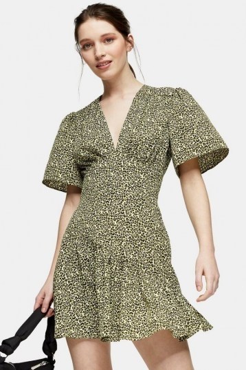 TOPSHOP PETITE Lime Green Angel Sleeve Mini Dress ~ animal print dresses - flipped