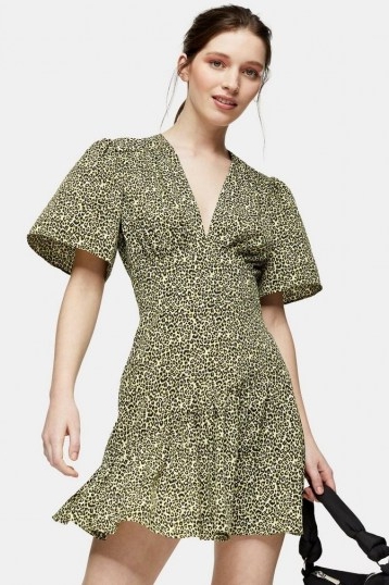 TOPSHOP PETITE Lime Green Angel Sleeve Mini Dress ~ animal print dresses