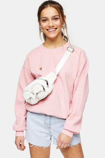 Topshop PETITE Pink Pizza Sweatshirt ~ motif sweat top - flipped