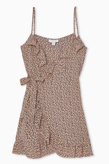 TOPSHOP Pink Animal Ruffle Mini Slip Dress / strappy frill trimmed dresses - flipped