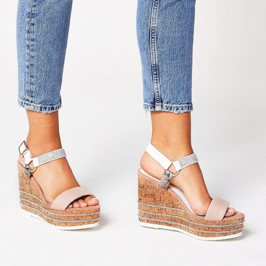 RIVER ISLAND Pink diamante open toe wedge sandals ~ embellished high wedges