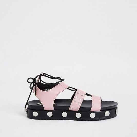 RIVER ISLAND Pink gladiator stud flatform sandal ~ chunky sole sandals - flipped