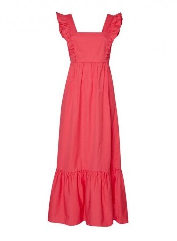 MISS SELFRIDGE Pink Poplin Bow Back Midi Dress ~ frill trim dresses - flipped