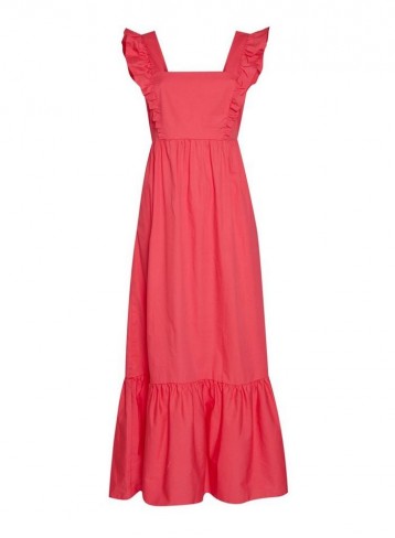MISS SELFRIDGE Pink Poplin Bow Back Midi Dress ~ frill trim dresses