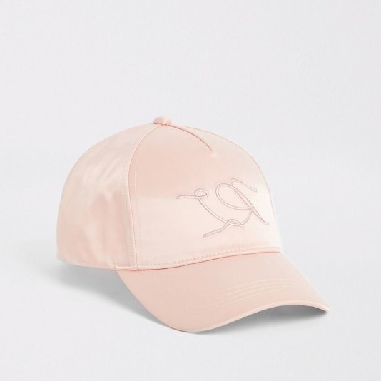 RIVER ISLAND Pink satin RI embroidered hat ~ girly caps ~ peaked hats - flipped