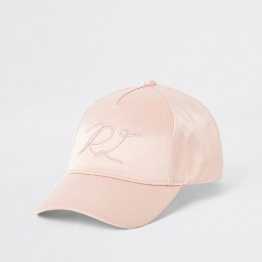 RIVER ISLAND Pink satin RI embroidered hat ~ girly caps ~ peaked hats