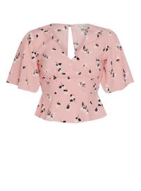 MISS SELFRIDGE Pink Stencil Floral Angel Sleeve Tea Top ~ vintage look blouse