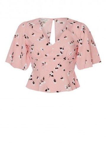 MISS SELFRIDGE Pink Stencil Floral Angel Sleeve Tea Top ~ vintage look blouse - flipped