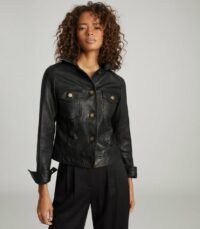 REISS PIPER LEATHER TRUCKER JACKET BLACK ~ essential cool-girl style