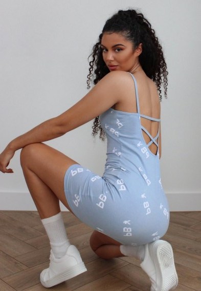 playboy x missguided blue repeat logo bodycon mini dress / casual strappy back dresses / logos / bunnies - flipped