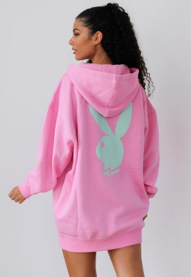 playboy x missguided pink bunny back hoodie dress / bunnies / logo print casual wear