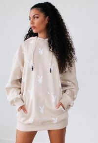 playboy x missguided stone repeat bunny hoodie dress / printed bunnies