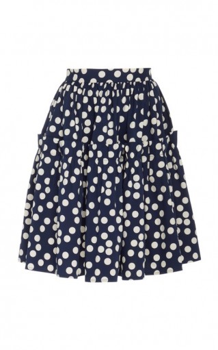 Carolina Herrera Polka-Dot Print Ruffled Cotton Skirt / navy-blue ruffled skirts