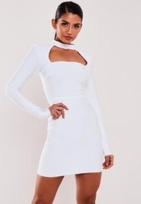 Missguided premium white bandage high neck cut out mini dress ~ long sleeved bodycon dresses