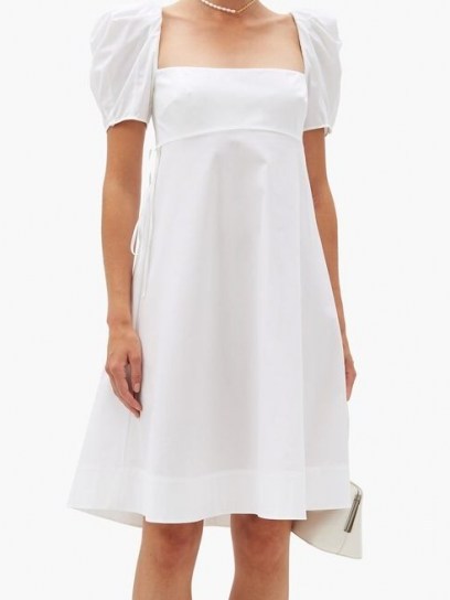 BROCK COLLECTION Puffed-sleeve cotton-blend poplin dress | simple white empire line dresses - flipped