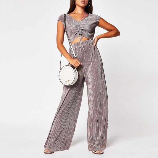 RIVER ISLAND Purple ruched front jumpsuit ~ cut-out jumpsuits - flipped
