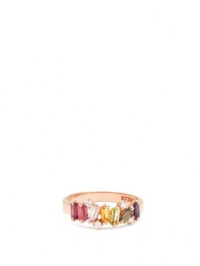 SUZANNE KALAN Rainbow diamond, topaz & 14kt rose-gold ring ~ multicoloured stone rings - flipped