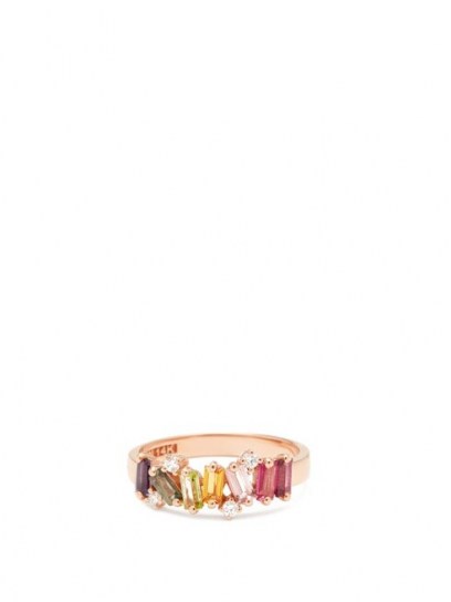 SUZANNE KALAN Rainbow diamond, topaz & 14kt rose-gold ring ~ multicoloured stone rings