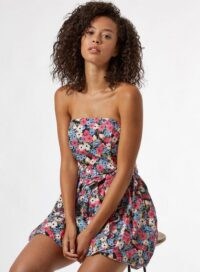 MISS SELFRIDGE Red 80’S Floral Print Poplin Puffball Mini Dress / strapless party dresses