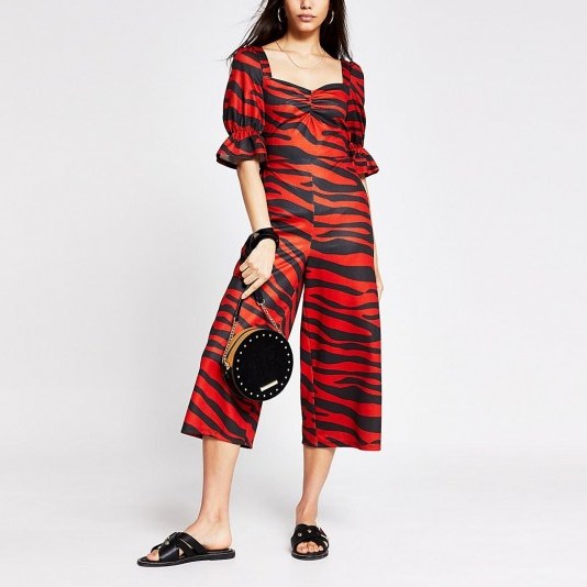 RIVER ISLAND Red tiger print sweetheart neck jumpsuit - flipped