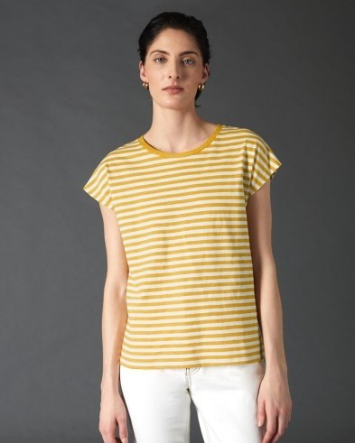 JIGSAW RELAXED COTTON SLUB STRIPE TEE Sunflower / yellow striped t-shirts / boxy t-shirt - flipped