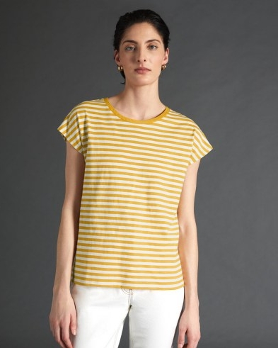 JIGSAW RELAXED COTTON SLUB STRIPE TEE Sunflower / yellow striped t-shirts / boxy t-shirt