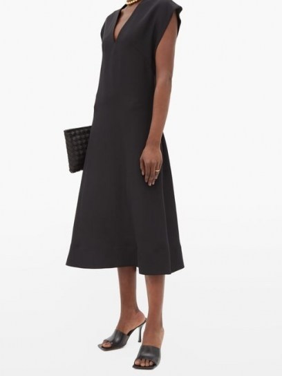 WARDROBE.NYC Release 05 V-neck cap-sleeve silk-crepe dress ~ little black dresses - flipped