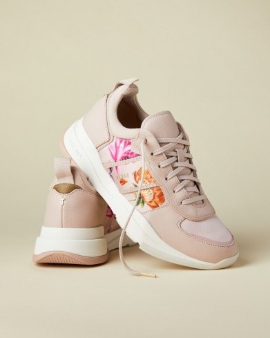 TED BAKER KEATONR Rhubarb chunky leather mix trainers ~ floral sports shoes - flipped