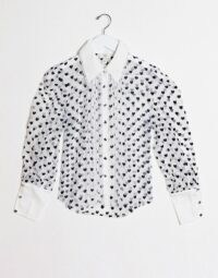 Sheer puff sleeve shirts ~ River Island Petite heart organza shirt in white ~ hearts