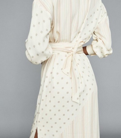 REISS ROMI PRINTED MIDI DRESS IVORY ~ multi print dresses ~ tie waist detail - flipped