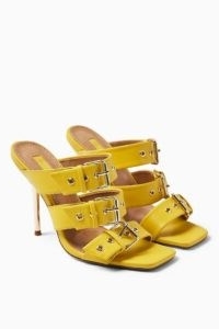 Topshop ROXANA Yellow Triple Buckle Heels ~ three strap mules